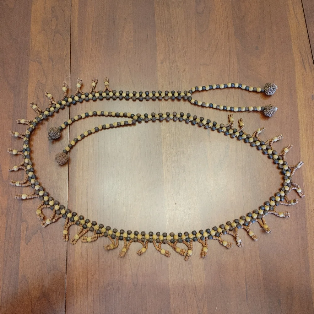 Handcrafted VTG Beaded Belt in Brown and Tan 30